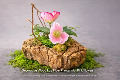 Decorative Wood Log Style Fiber Planter