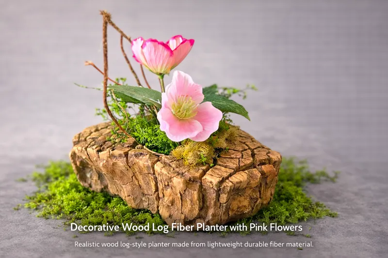 Decorative Wood Log Style Fiber Planter
