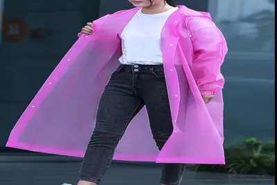 Transparent Long Raincoat for Women Lightweight Waterproof Pink Coat
