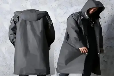 Long Waterproof Raincoat for Men Black Color Free Size