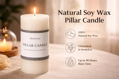 Natural Soy Wax Pillar Candle Height 15 cm