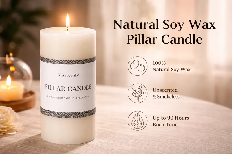 Natural Soy Wax Pillar Candle Height 15 cm