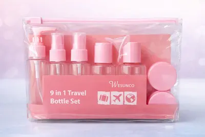 9 in 1 Travel Bottle Set With Clear Pouch Pink One Piece