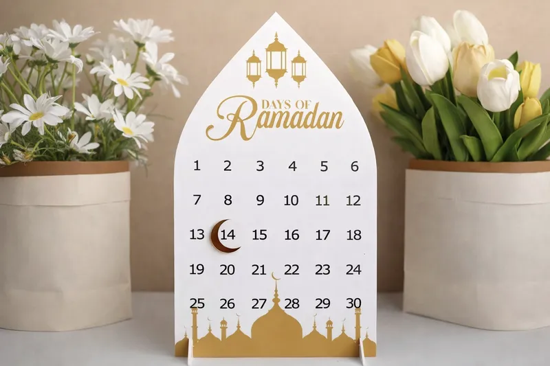 Ramadan days countdown calendar Islamic design white and gold medium size