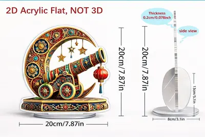 Ramadan 2D Acrylic Flat Decor Crescent and Cannon Design 20 cm