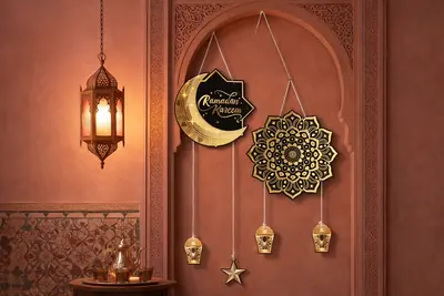 Luxury Ramadan Hanging Wall Decor Crescent and Lantern Design
