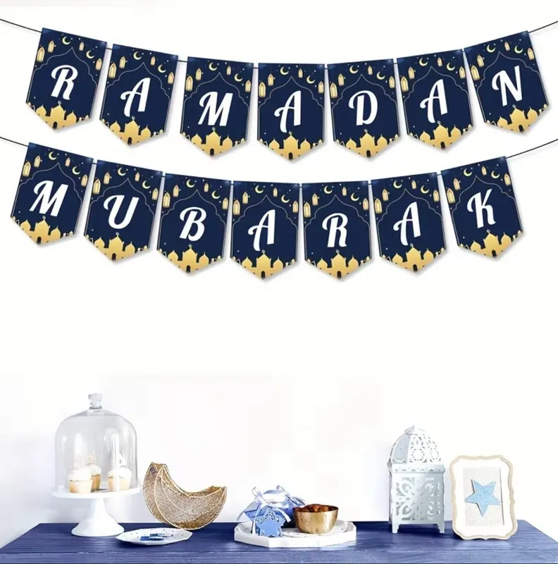Ramadan Mubarak Hanging Banner Elegant Flag Design
