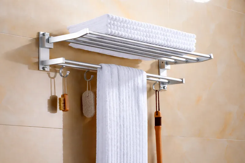 Wall Mounted Stainless Steel Towel Rack with Hooks