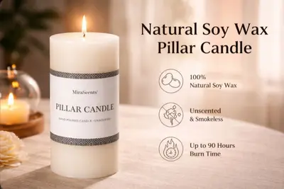 Natural Soy Wax Pillar Candle Height 8cm x 1pc